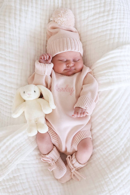 Embroidered Knit Sweater Bubble Romper | Tea Rose