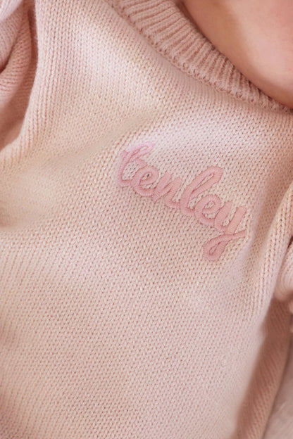 Embroidered Knit Sweater Bubble Romper | Tea Rose