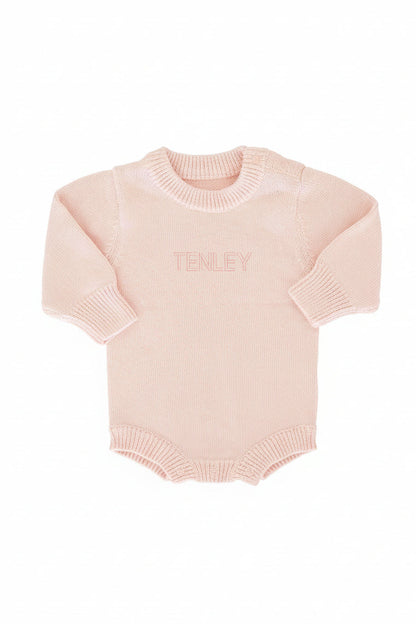 Embroidered Knit Sweater Bubble Romper | Tea Rose