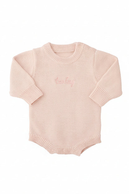 Embroidered Knit Sweater Bubble Romper | Tea Rose