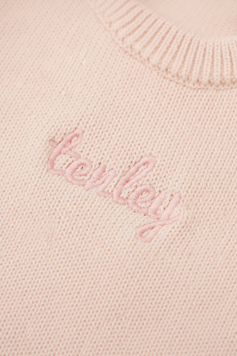 Embroidered Knit Sweater Bubble Romper | Tea Rose