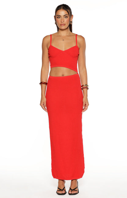 Tegan Red Knit Cut Out Maxi Dress