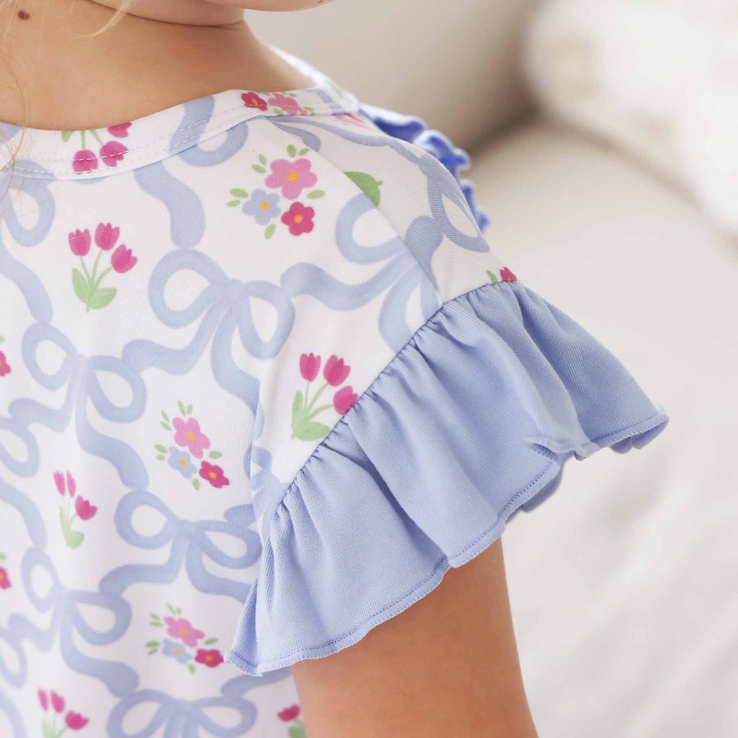 Girls' Flutter Sleeve Nightgown | Tied In Tulips