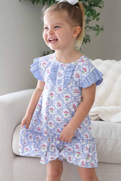 Girls' Flutter Sleeve Nightgown | Tied In Tulips