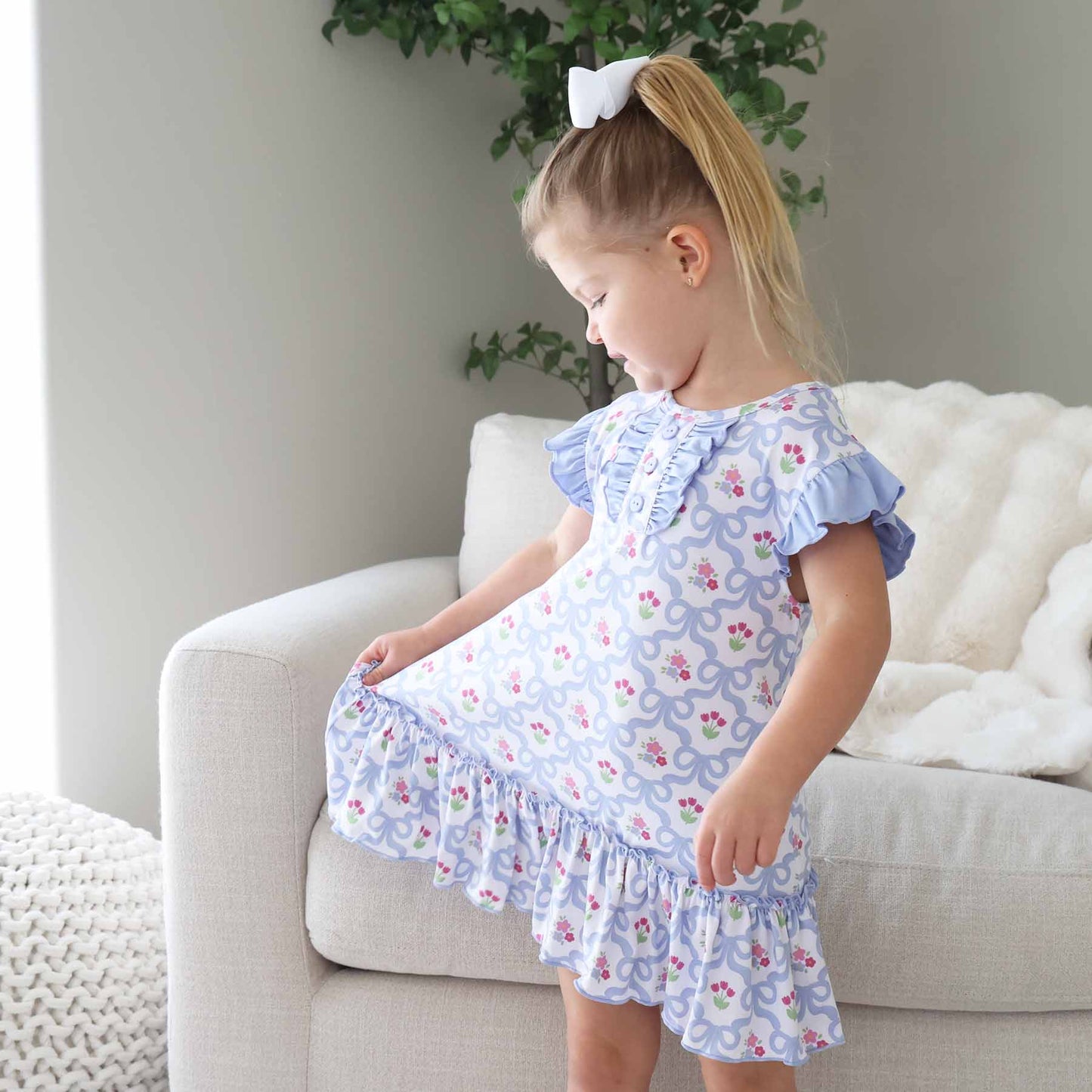 Girls' Flutter Sleeve Nightgown | Tied In Tulips