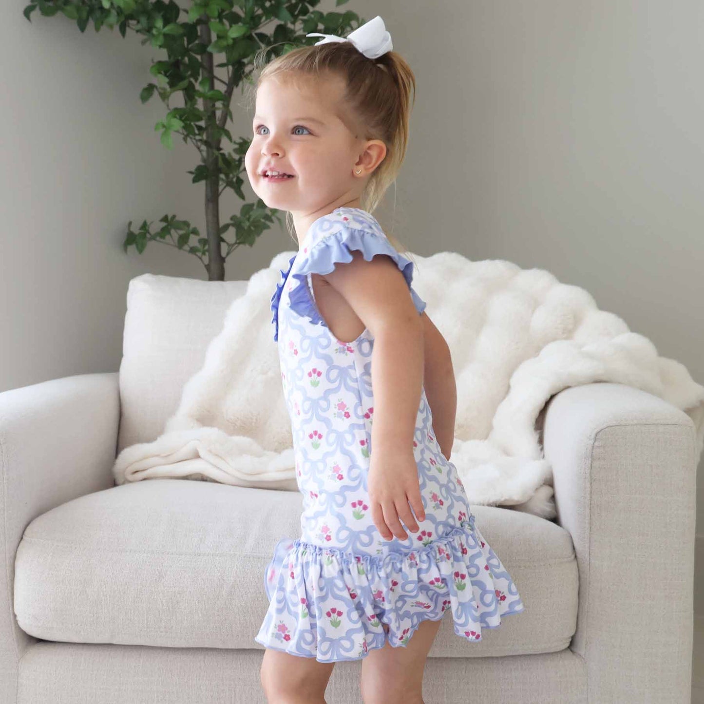 Girls' Flutter Sleeve Nightgown | Tied In Tulips