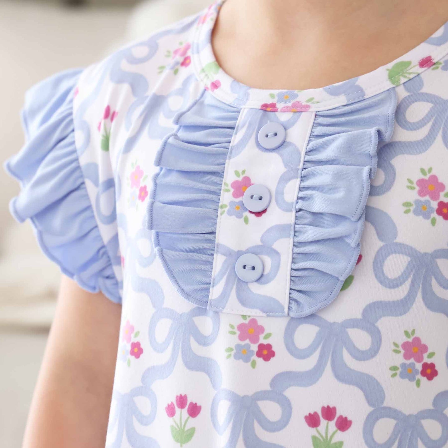 Girls' Flutter Sleeve Nightgown | Tied In Tulips