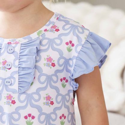 Girls' Flutter Sleeve Nightgown | Tied In Tulips