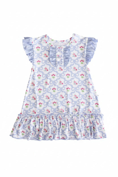 Girls' Flutter Sleeve Nightgown | Tied In Tulips