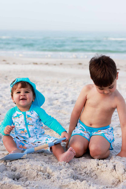 Long Sleeve Rash Guard Swim Romper Shortie | Totally Jawsome