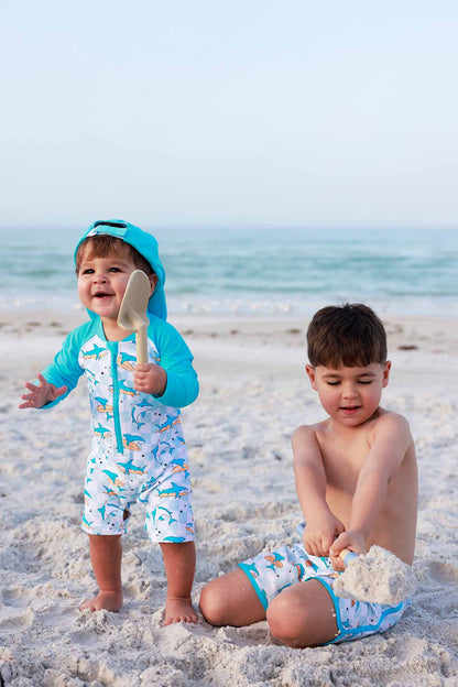 Long Sleeve Rash Guard Swim Romper Shortie | Totally Jawsome