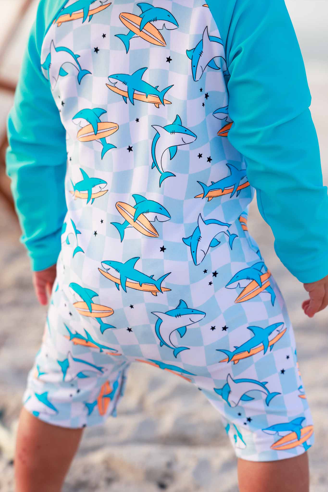 Long Sleeve Rash Guard Swim Romper Shortie | Totally Jawsome