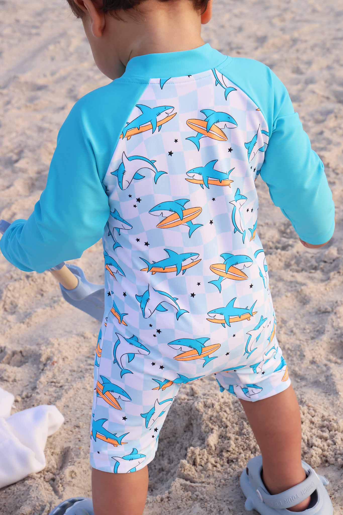 Long Sleeve Rash Guard Swim Romper Shortie | Totally Jawsome