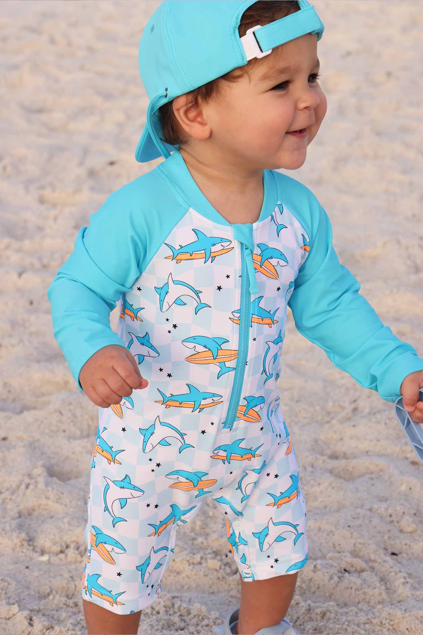 Long Sleeve Rash Guard Swim Romper Shortie | Totally Jawsome