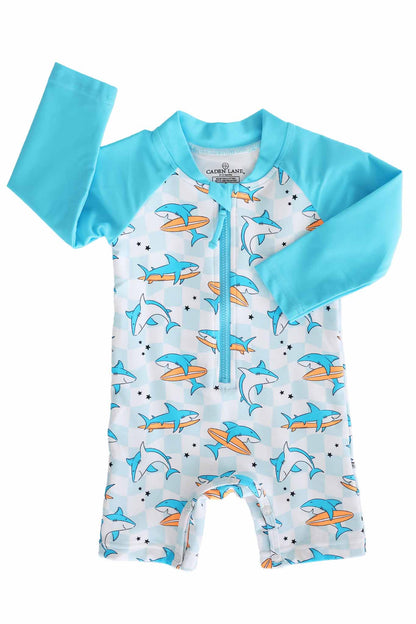 Long Sleeve Rash Guard Swim Romper Shortie | Totally Jawsome