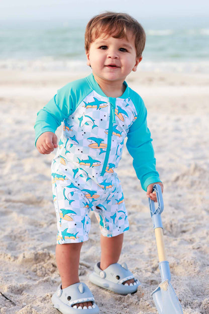 Long Sleeve Rash Guard Swim Romper Shortie | Totally Jawsome
