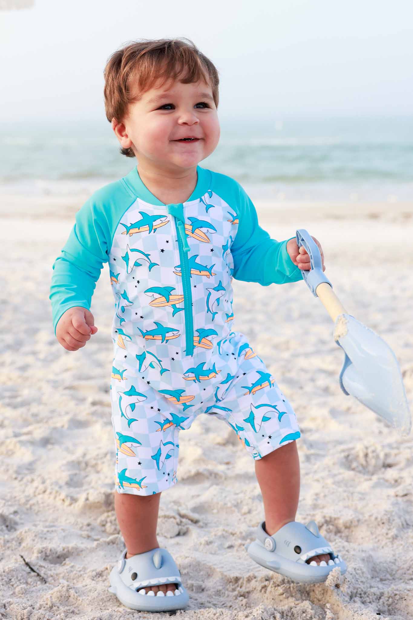 Long Sleeve Rash Guard Swim Romper Shortie | Totally Jawsome
