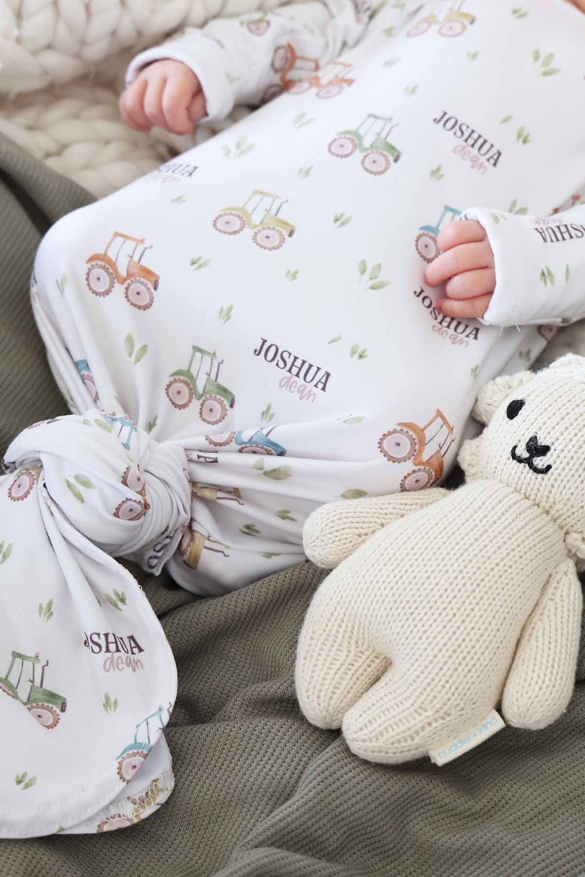 Little Farmer Personalized Newborn Baby Knot Gown