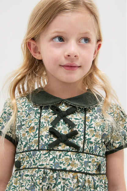 Bottle Green Floral Portia Girl Dress