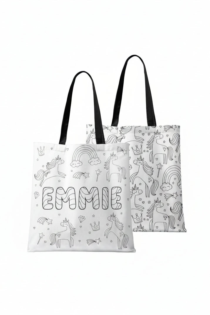 Colorable Personalized Tote Bags | Enchanted Unicorns