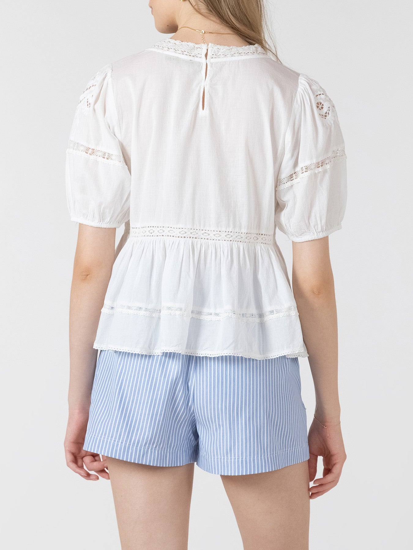 BLACK TAPE Short Sleeve Embroidered Peplum Blouse