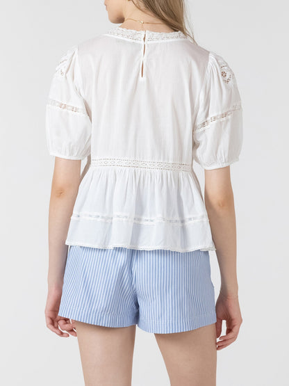 BLACK TAPE Short Sleeve Embroidered Peplum Blouse
