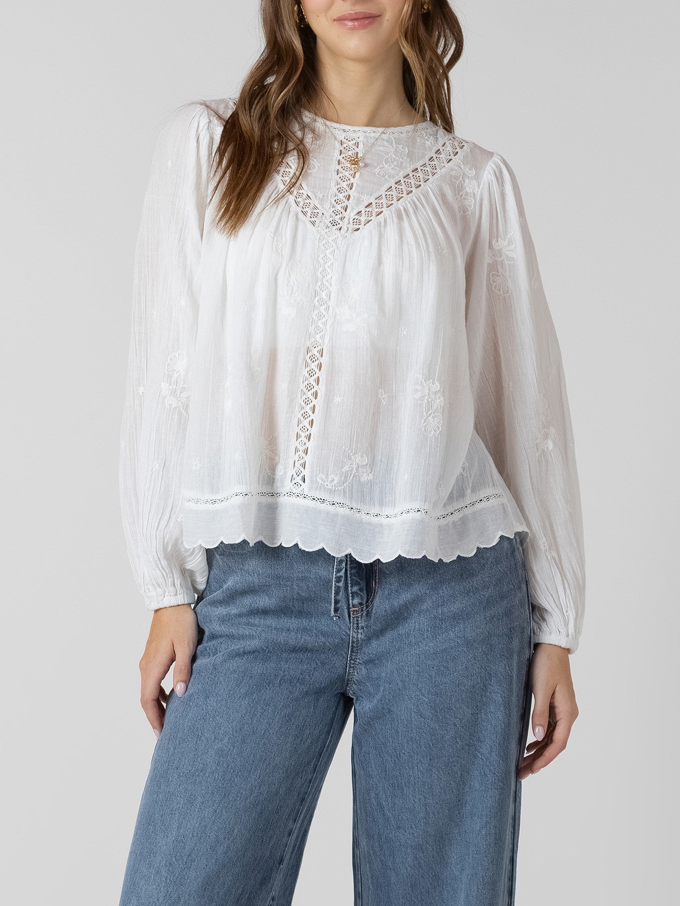 DEX Crochet Detail Embroidered Blouse