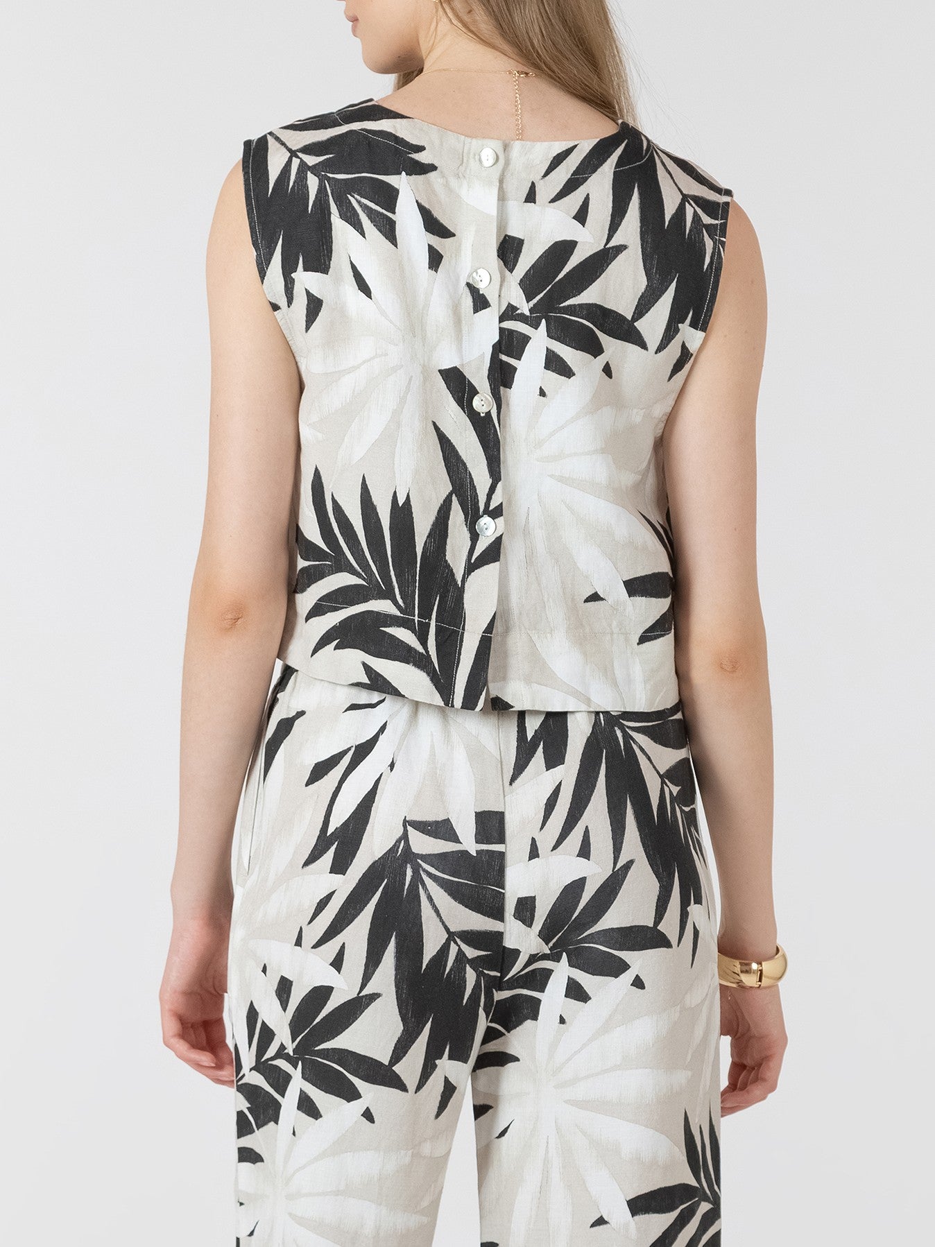 BLACK TAPE Button Back Printed Top