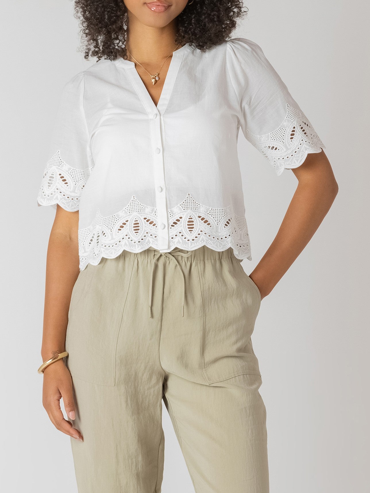 ROOM 34 Eyelet Trim Blouse