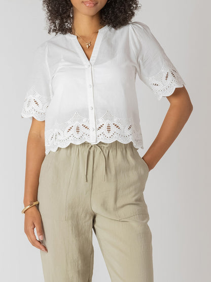 ROOM 34 Eyelet Trim Blouse