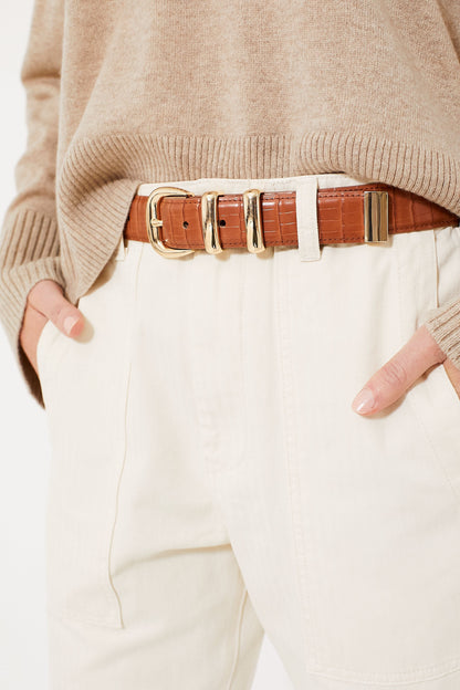 Brown Croc-Embossed Classic Belt