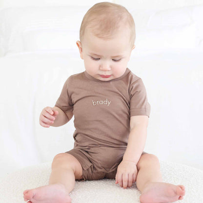 Embroidered Short Sleeve Snap Romper