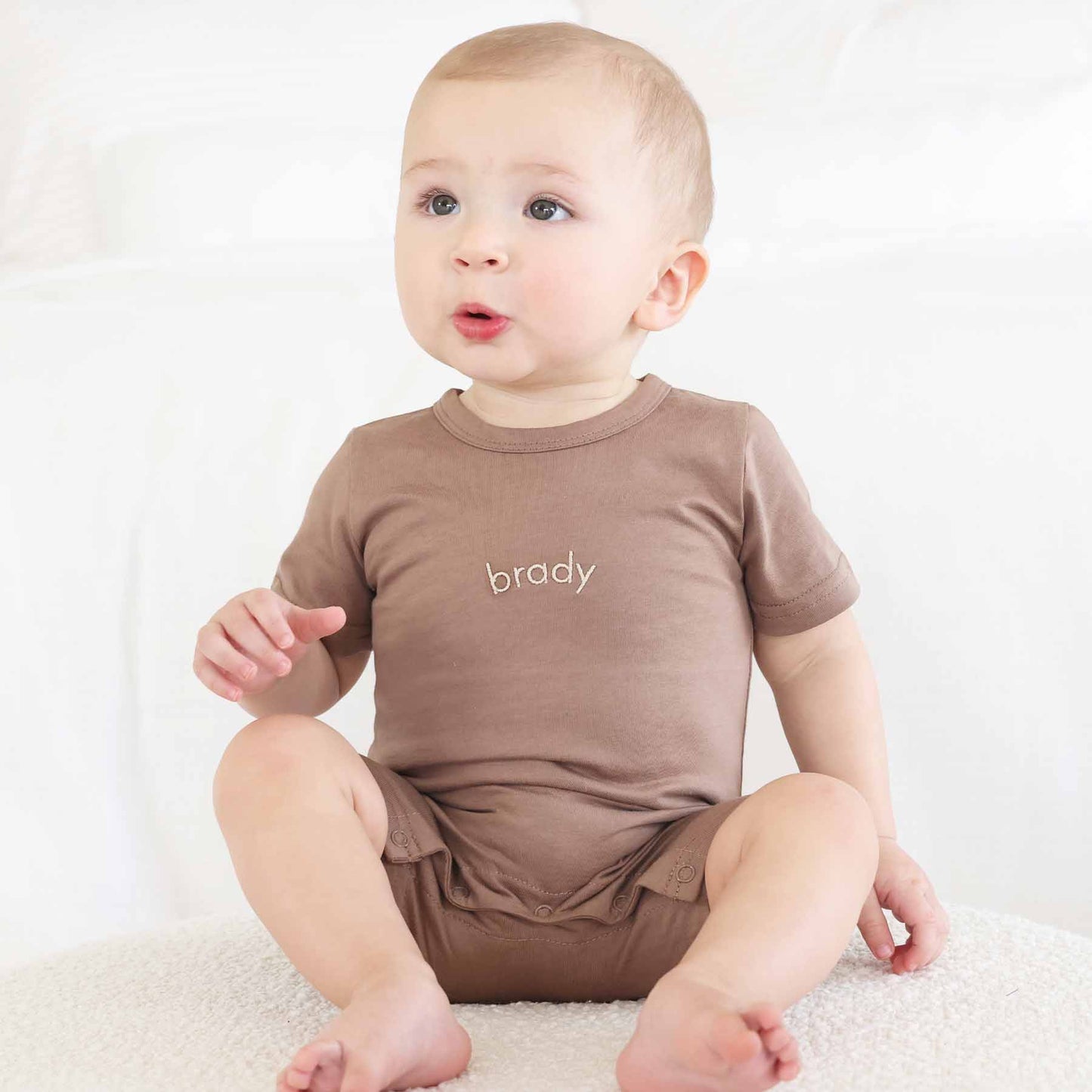 Embroidered Short Sleeve Snap Romper