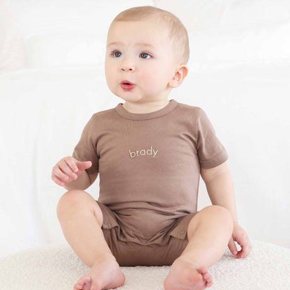 Embroidered Short Sleeve Snap Romper