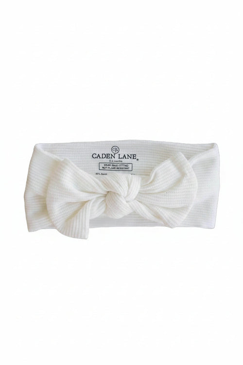 Cloud White Bamboo Waffle Knit Large Bow Headwrap