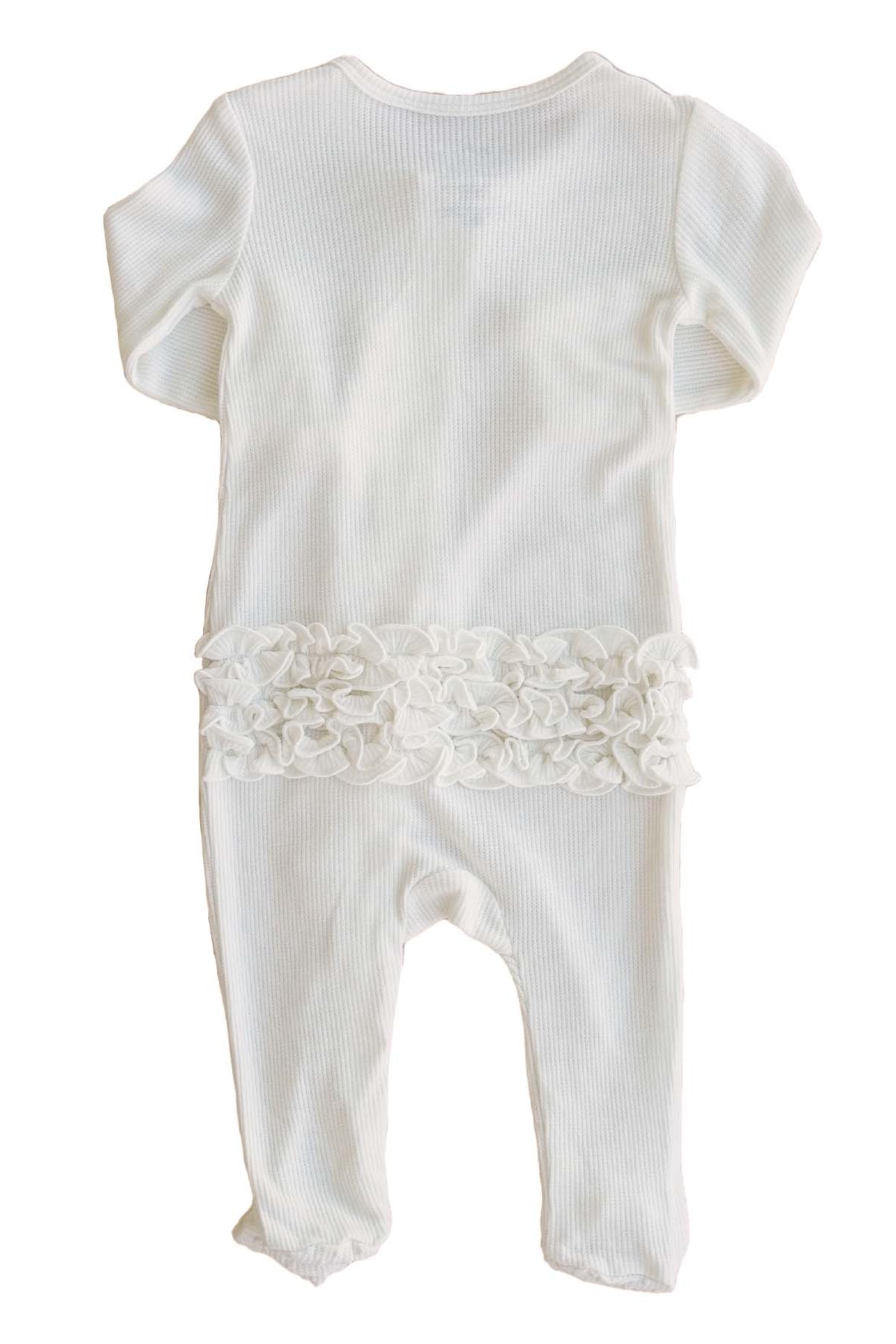 Cloud White Bamboo Waffle Ruffle Zipper Footie