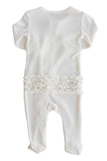 Cloud White Bamboo Waffle Ruffle Zipper Footie