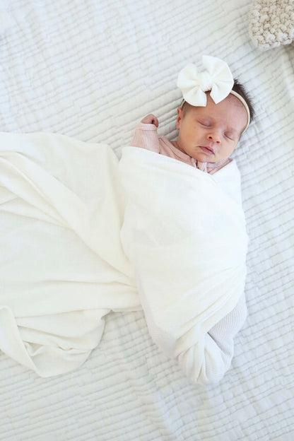 Cloud White Bamboo Waffle Bow Headband