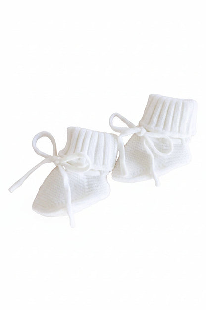 Knit Newborn Bow Booties | Light Ivory