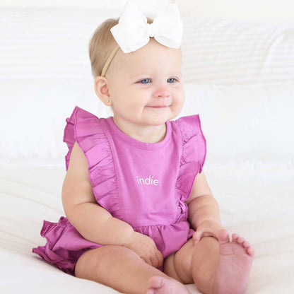 Embroidered Sleeveless Ruffle Bubble Romper