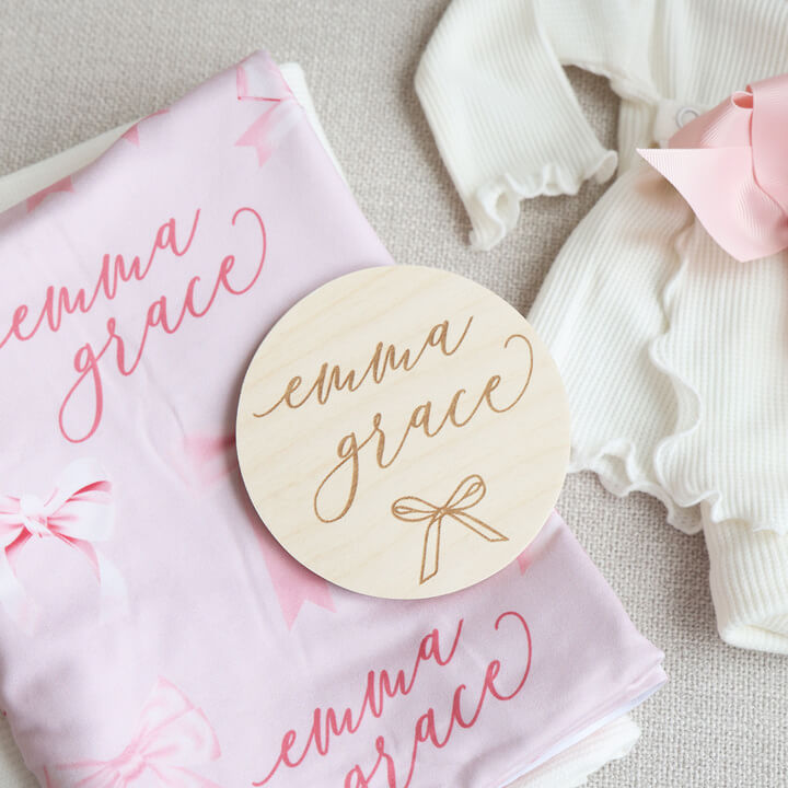 Personalized Baby Name Wood Announcement | Simple Bow