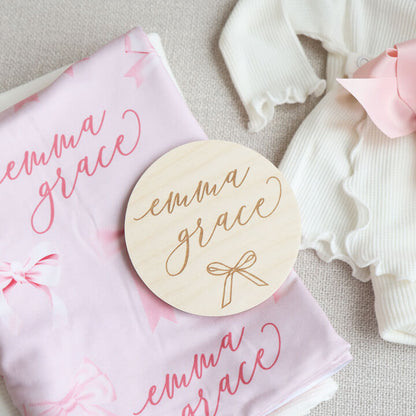 Personalized Baby Name Wood Announcement | Simple Bow