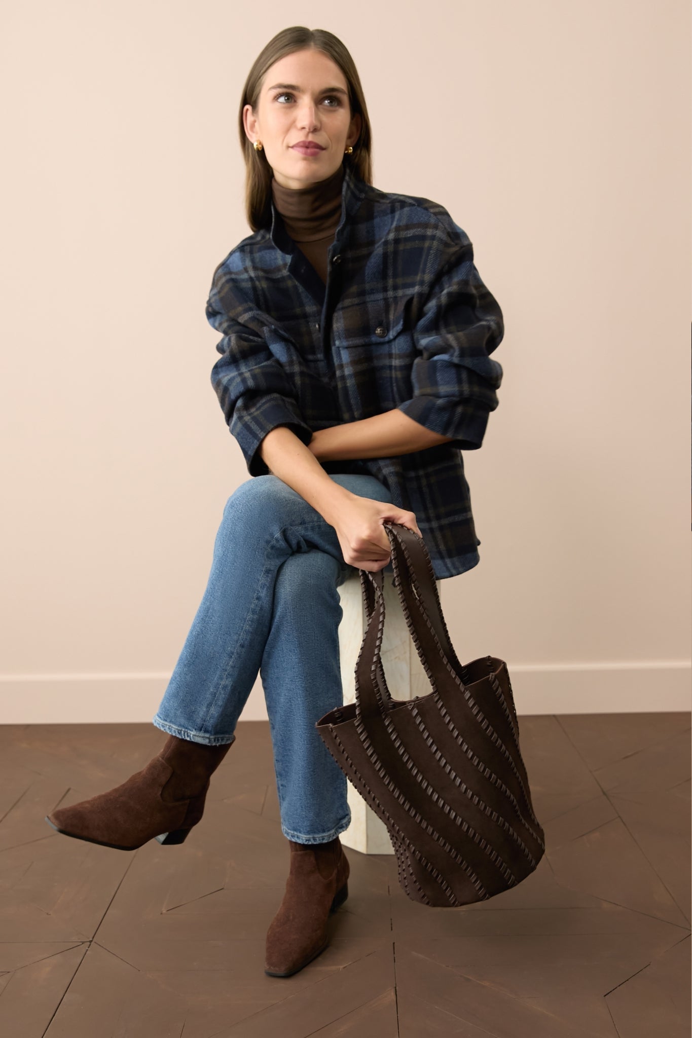 Cacao Tallia Suede Bucket Bag