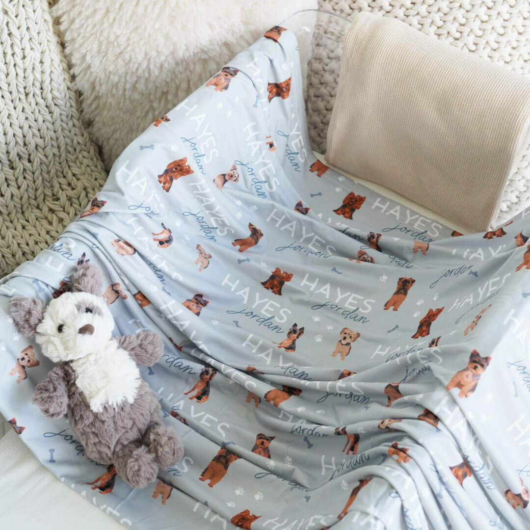 Personalized Baby Name Swaddle Blanket | Dog Breeds
