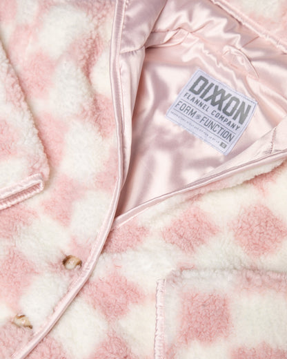 Youth Checkered Sherpa Cardigan - Pink & Cream