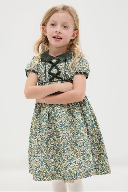 Bottle Green Floral Portia Girl Dress